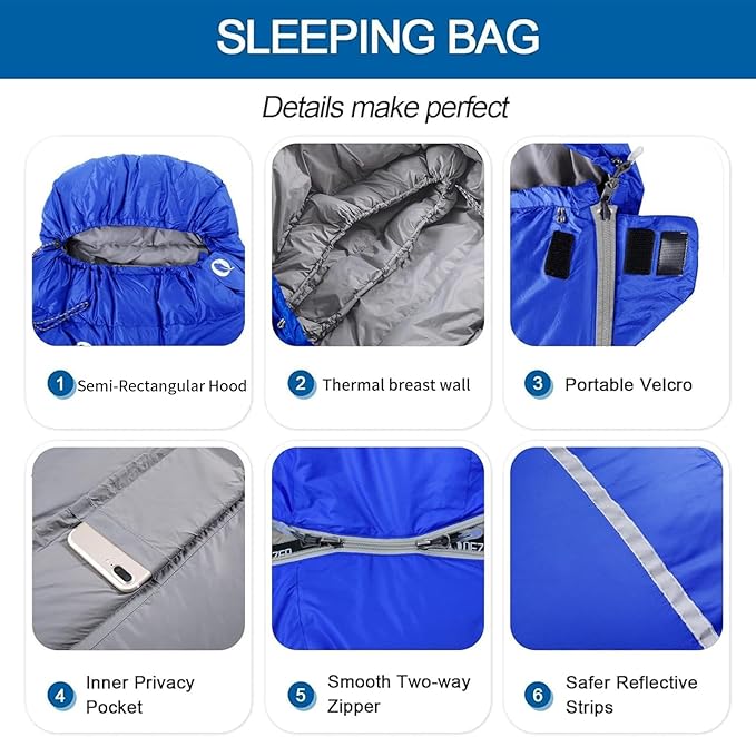 Down Sleeping Bag for Adults, 600 Fill Power, Ultralight & Compact with Compression Sack for Backpacking, Camping, Hiking