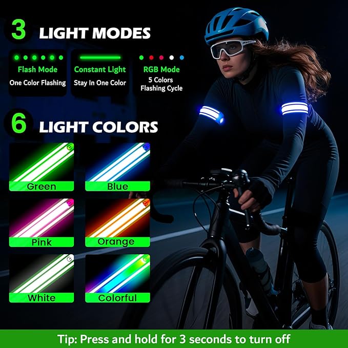 LED Armband for Running 2 Pack, 5 Colors 3 Lights Modes Rechargeable Reflective Light Up Arm Bands, High Visibility Reflective Gear for Running Walking Cycling at Night (Blue)