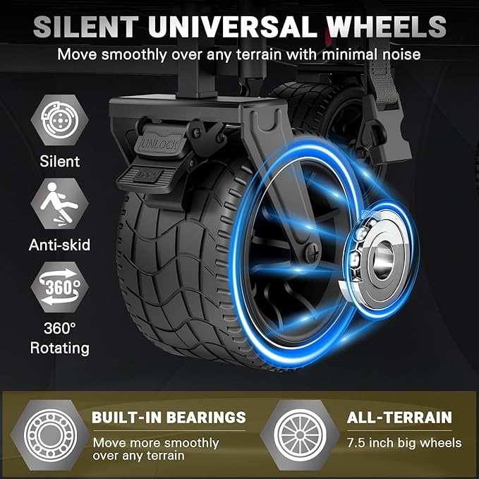 LEVELEVE Heavy Duty Folding Wagon - 2-in-1 Collapsible Cart, 650lb Capacity, All-Terrain Wheels w/Brakes & Side Pockets (Black)