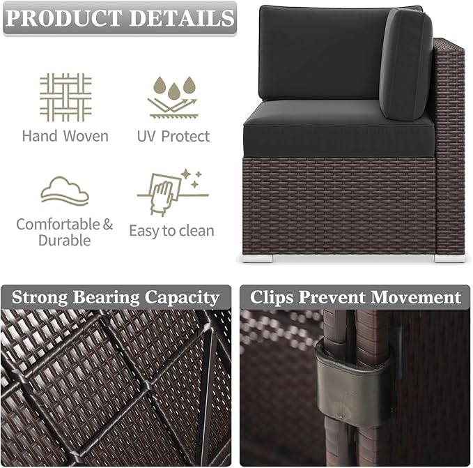 LayinSun 8 Piece Patio Furniture Set with 44" Propane Gas Fire Pit Table, Outdoor Sectional Conversation Set Wicker Rattan Sofa Set with Coffee Table