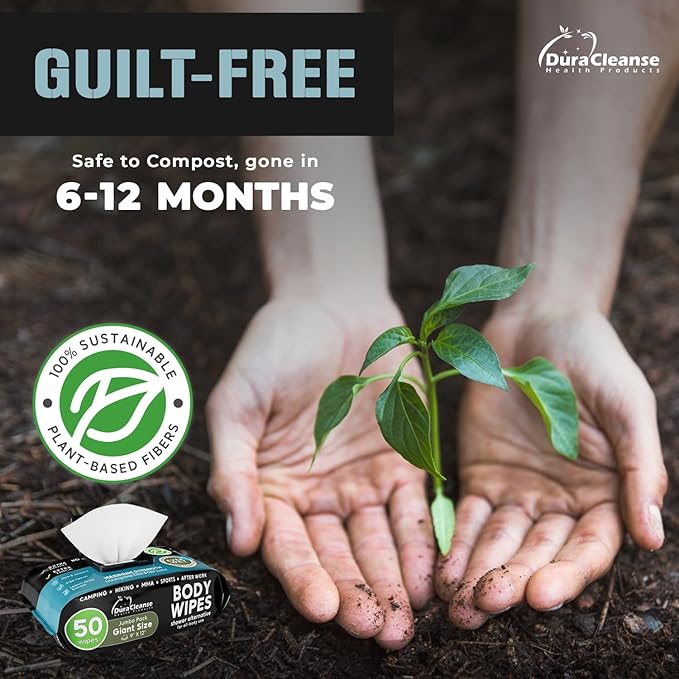 XL Body Wipes for Men - 50 No Rinse Shower Sheets + 4 Travel Bath Sachets - 9"x12" After Gym Mens Deodorant Wipes - Adult Disposable Washcloths, Face Towels for Camping Essentials & Survival Gear