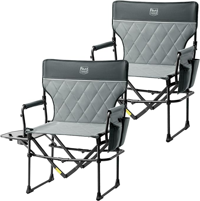TIMBER RIDGE Aluminum Camping Directors Chair with Side Table Pocket, Portable Folding Chair, Heavy Duty Lawn Chair for Fishing Trip Picnic Concert Outdoor 400lbs, Grey 2 Pack