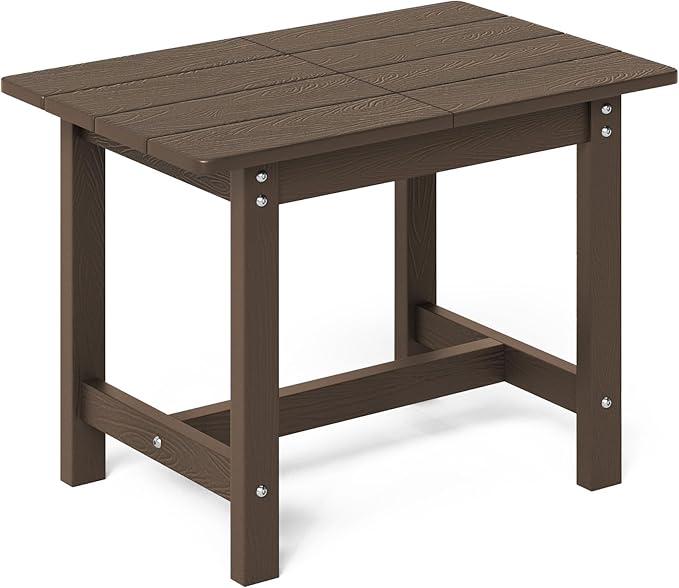 LUE BONA HDPS Large Size Outdoor Side Table, Outside End Table for Patio, Porch, Beach, Garden, Weather Resistant/Easy Maintenance/Indoor or Outdoor Use,Dark Brown