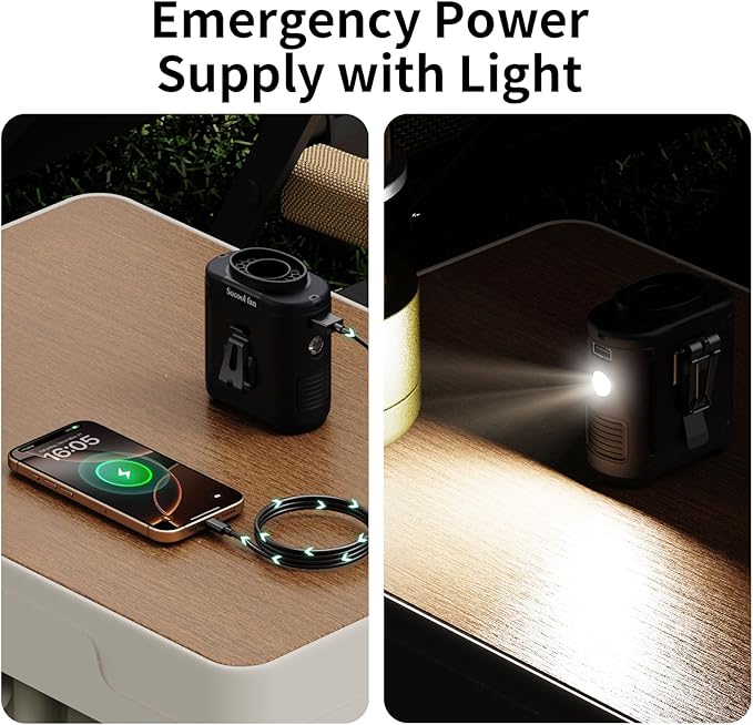 Socool 10000mAh Portable Waist Fan Clip on Wearable Belt Personal Fan Rechargeable Battery Operated With 5 Speeds & Flashlight Neck Hands-Free 40H Cooling For Outdoor Travel Camping Power Bank (Black)