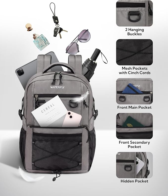 WATERFLY Travel Hiking Casual Backpack: 22L Lightweight Everyday Outdoor City Daypack College Bookbag for Woman Man