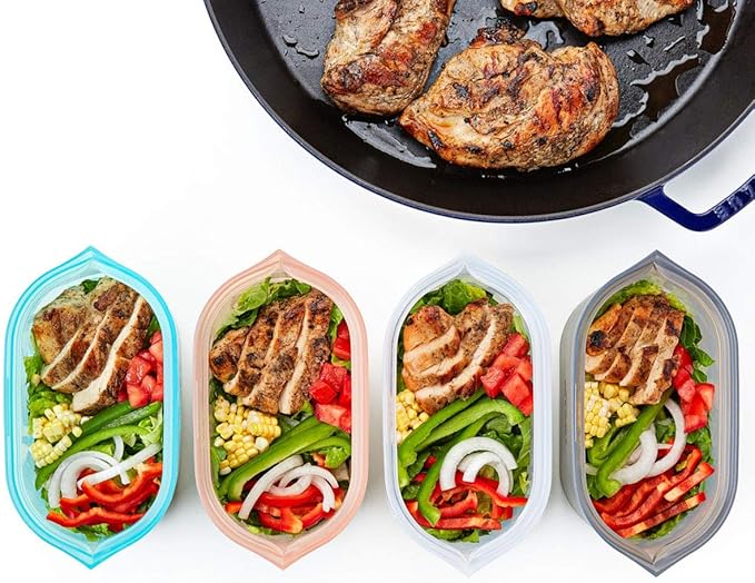 Zip Top Reusable Food Storage Bags | Full Set of 8 [Lavender] | Silicone Meal Prep Container | Microwave, Dishwasher and Freezer Safe | Made in the USA