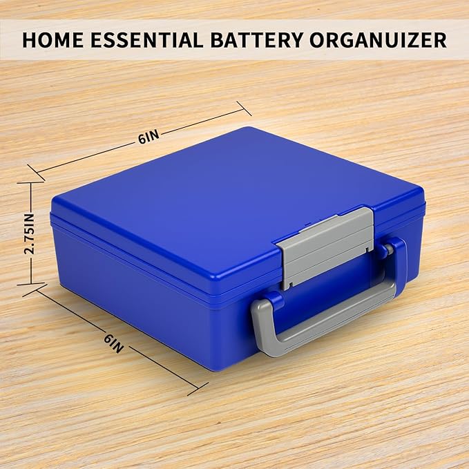 FULLCASE Battery Storage Organizer Holder Holds 72 AA AAA Batteries, Box Cases Garage Container, Home Drawer Organization Dispenser (Case Only) (Blue)