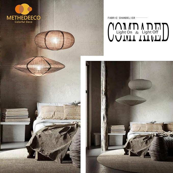 20" Hanging Lamp Shade,Minimalism Ceiling Light Decoration,Grey Large Fabric Lantern UFO and Oval Pendant Light Shade Living Room Classroom Decor Handcrafted Lantern Shade.pack of 2