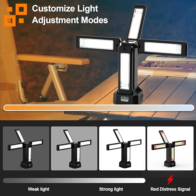 13200mAh Rechargeable Solar Work Light IP64 Waterproof with Folding Stand and Carrying Bag, AODOO 8000 Lumen Cordless Camping Light, White/Warm/Nature White/RED/SOS