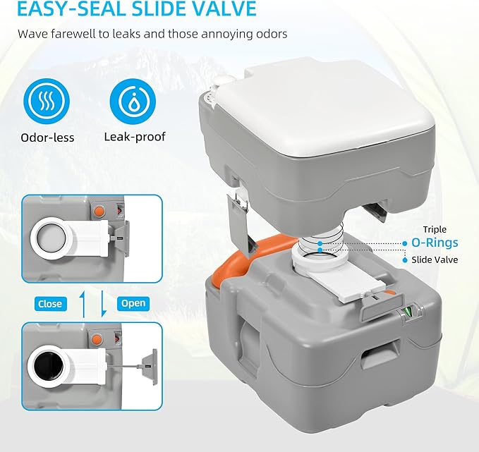 YITAHOME Portable Toilet Camping Porta Potty 5.8 Gallon with Hand Sprayer and Carry Bag, Leak-Proof Indoor Outdoor Toilet with Level Indicator, Handle Pump, Rotating Spout, for RV, Boat and Trips