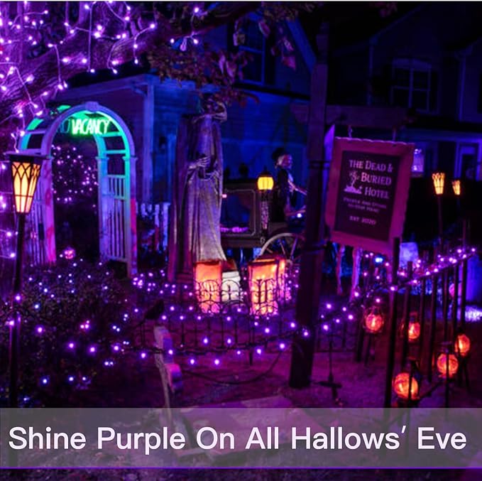 suddus Hallowee Fairy Lights Battery Operated, 33ft 100 LED Fairy Lights with Remote, Purple String Lights for Outside, Porch, Home, Backyard, Window, Yard, Garland, Party Decorations
