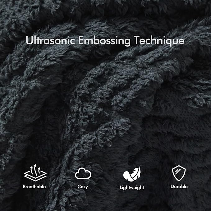 Royoliving Fuzzy Sherpa Wearable Fleece Blanket with Pockets for Adults, Ultra Soft Plush Shawl Throw Blankets (Black, 58'' x 64'')