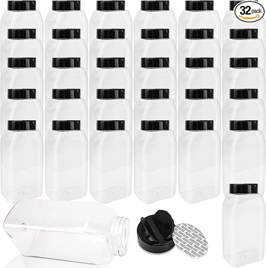 32 Pack 16 oz Plastic Spice Jars with Cap Clear Empty Square Spice Bottle with Shaker Lids Large Empty Seasoning Containers for Storing Spice Salt Seasoning
