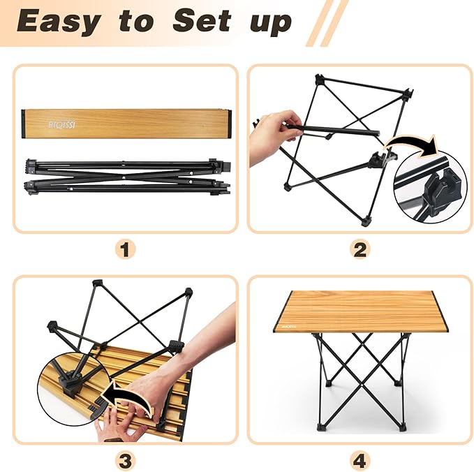 Portable Camping Table, Compact Camping Side Table with Carrying Bag, Ultralight Aluminum Beach Table Folding for Hiking, Camping, Picnicking, BBQ, Outdoor Cooking (Wood Medium 22")