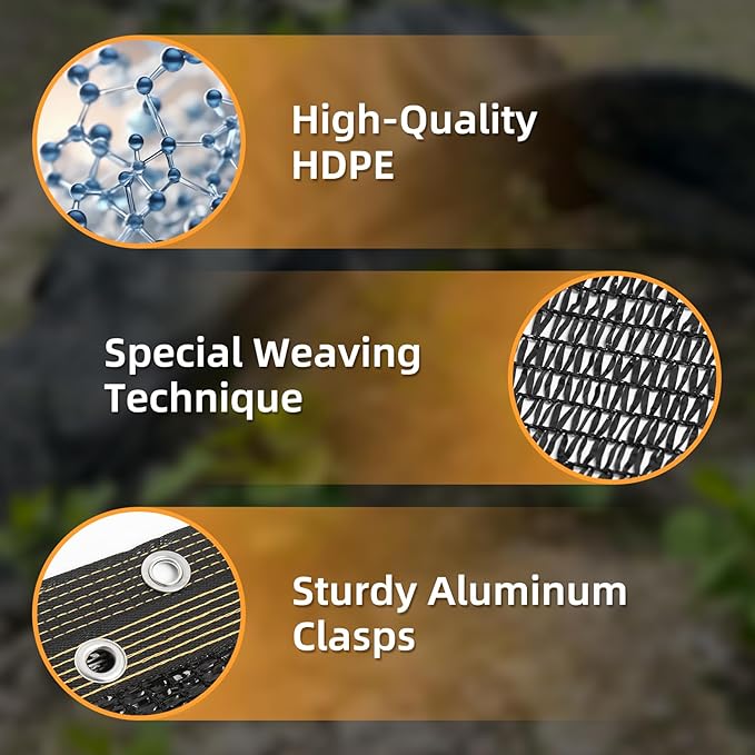 50% Shade Cloth, 6.5x16.5FT Sun Shade Cover Net Mesh Tarp with Grommets for Greenhouse, Plant, Garden, Patio, Pergola, Sun Shade Canopy Black