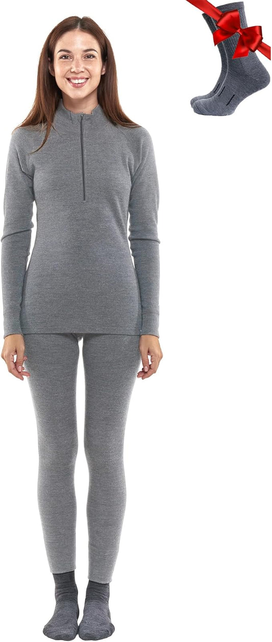 Merino.tech Merino Wool Base Layer Women Set - Heavyweight, Lite, Midweight Merino Thermal Underwear For Women Top, Bottom