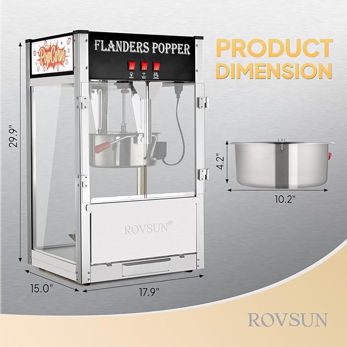 ROVSUN Popcorn Machine with 12 Ounce Kettle Makes Up to 80 Cups ETL Certified, Countertop Popcorn Maker Commercial Popcorn Machine w/Stainless Steel Scoop, Oil Spoon & 3 Popcorn Cups for Theater Home