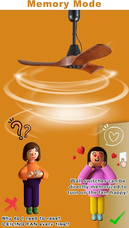 3 Blades Wood Outdoor Ceiling Fan for Patios, Farmhouse Rustic Ceiling Fans, 34" Plug-in Wet Rated Outdoor Gazebo Fan for Exterior House Porch Patio, Waterproof,F246