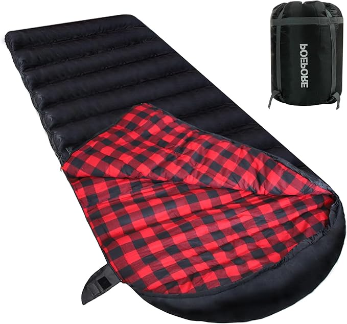 0 Degree Sleeping Bag 100% Cotton Flannel XXL Cold Weather Winter Oversized Sleeping Bag for Adults Camping Zero Degree Big and Tall with Compression Sack
