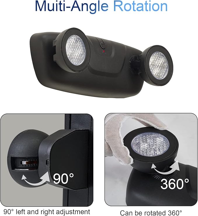 TANLUX LED Emergency Lights with Battery Backup, Two Head Adjustable Commercial Emergency Lights, UL Listed, AC 120/277V, Hardwired - 6 Pack(Black)