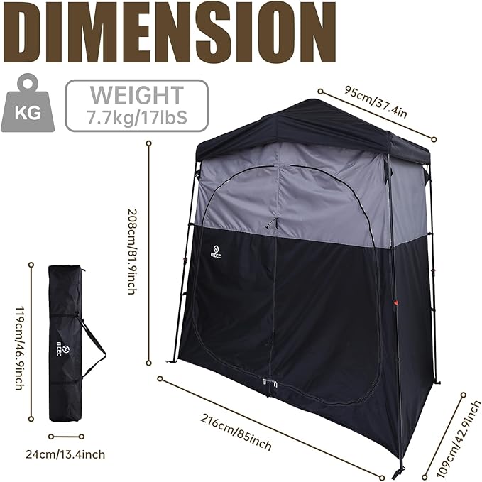 Nice C Camping Shower Tent, Instant Pop Up Changing Tent, Privacy Tent, Outdoor Shower Enclosure, Toilet Tent, Oversize (2 Room)