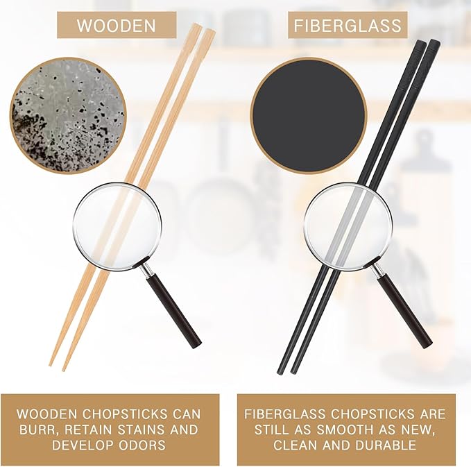 Dandat 100 Pairs Fiberglass Reusable Chopsticks 9.5" Dishwasher Safe Black Cherry Chopsticks for Chinese Style Japanese Food Cooking Supplies