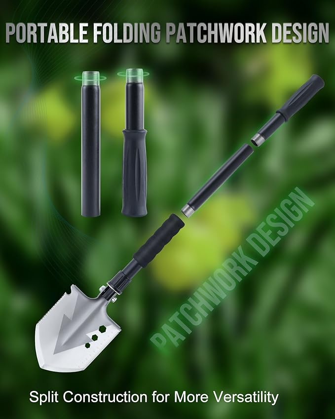 Folding Survival Shovel, Camping Shovel for Off Road, Gardening, Beach, Digging Dirt, Sand, Mud and Snow, Emergency and Outdoor, 29 inch
