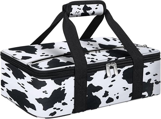 Insulated Casserole Carrier, Portable Casserole Carrier for Hot or Cold Food Lunch Tote Warmer or Cooler Bag, Lasagna Lunch Bag for Potluck Parties- Fits 9" x 13" Baking Dish-Cow Pattern