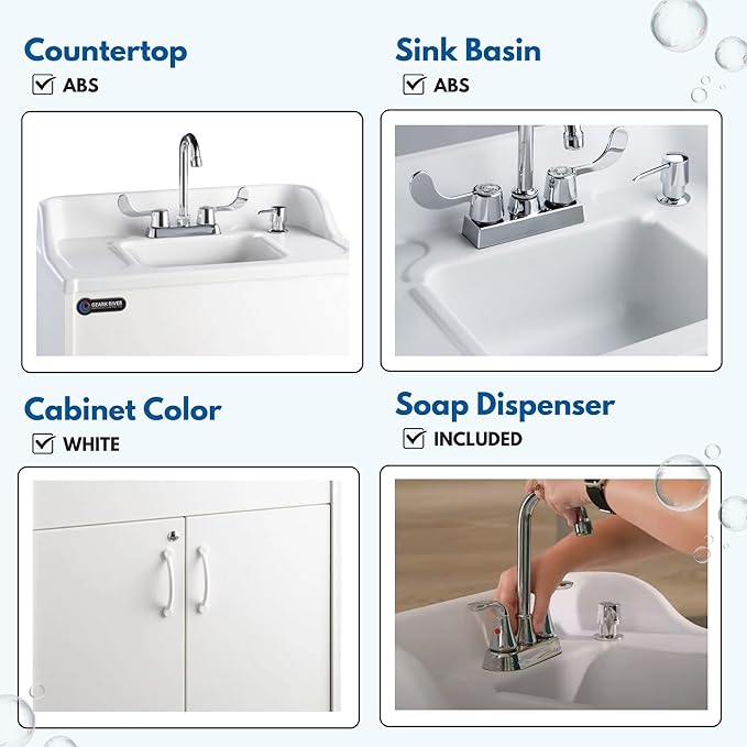 Ozark River Portable Sinks Premier Brite White, White Laminate-ABS Sink, Mobile Self Contained Sink, Mobile Hand Washing Station, Portable Sink with Hot Water, Portable Sink Hand Wash Station, 110V
