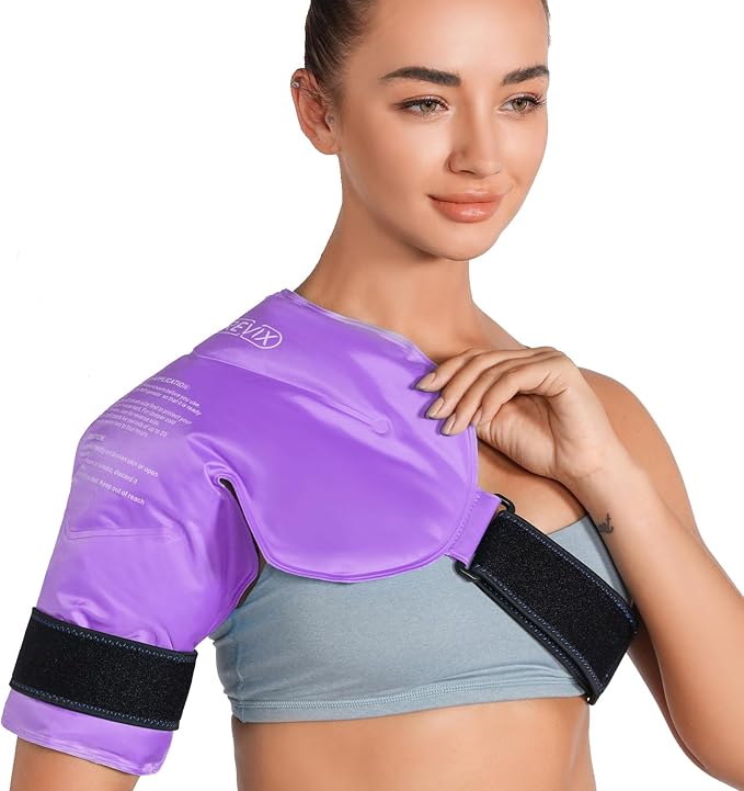 REVIX Shoulder Ice Pack Reusable Gel Ice Wrap for Shoulder Fatigue, Promotes Post-Workout Recovery, Cold Therapy Compression for Man and Women, Purple