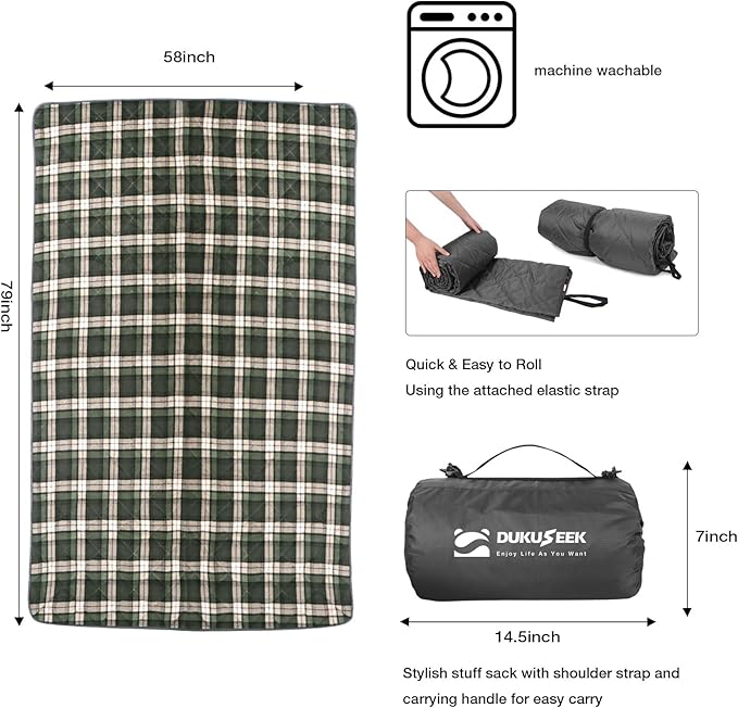 DUKUSEEK Waterproof Stadium Blanket, Hooded Outdoor Blankets Waterproof Windproof for Cold Weather, Emergency Warm Blanket with Quilted Cotton and Thick Fleece for Picnic, Camping, Outdoor Sports…