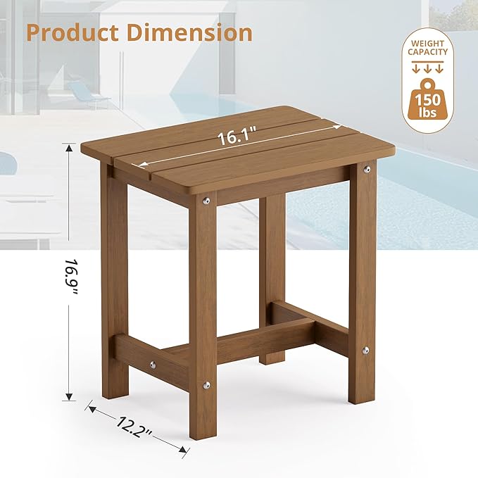 LUE BONA Outdoor Side Table, HDPS Small Adirondack End Table for Patio, Porch, Deck, Weather Resistant, Easy Maintenance, Indoor or Outdoor Use, Brown