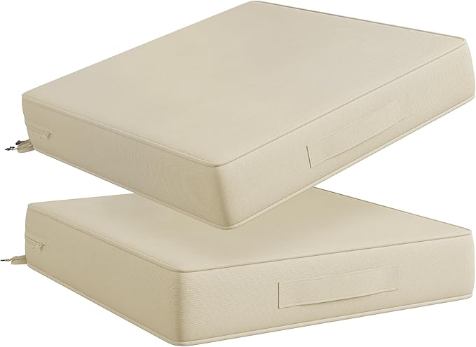 Codi Outdoor Seat Cushions for Patio Furniture 22x22 Inch, Waterproof Chair Cushion with Handles & Adjustable Straps, Fade Resistant - Set of 2, Beige