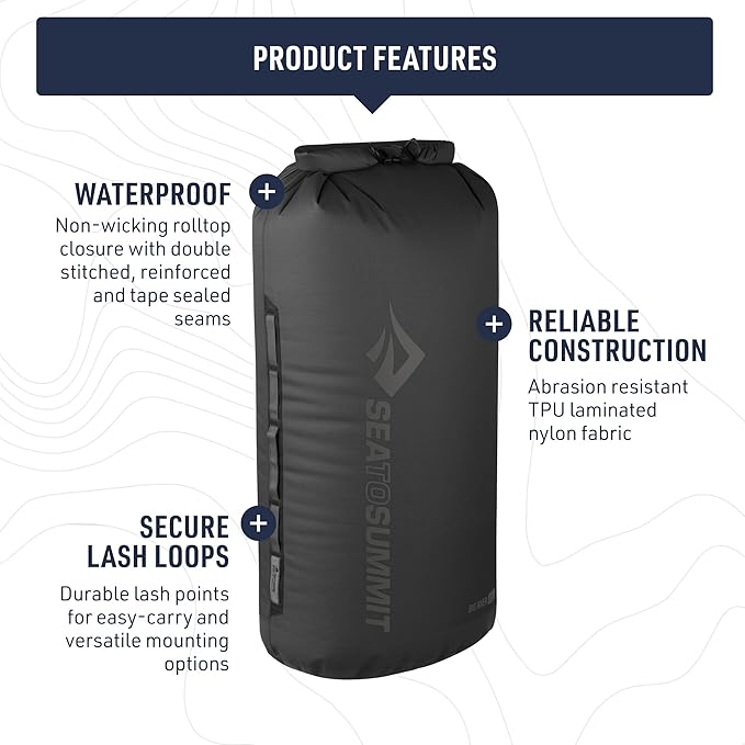 Sea to Summit Big River Dry Bag, Heavy-Duty Dry Storage, 65 Liter, Jet Black