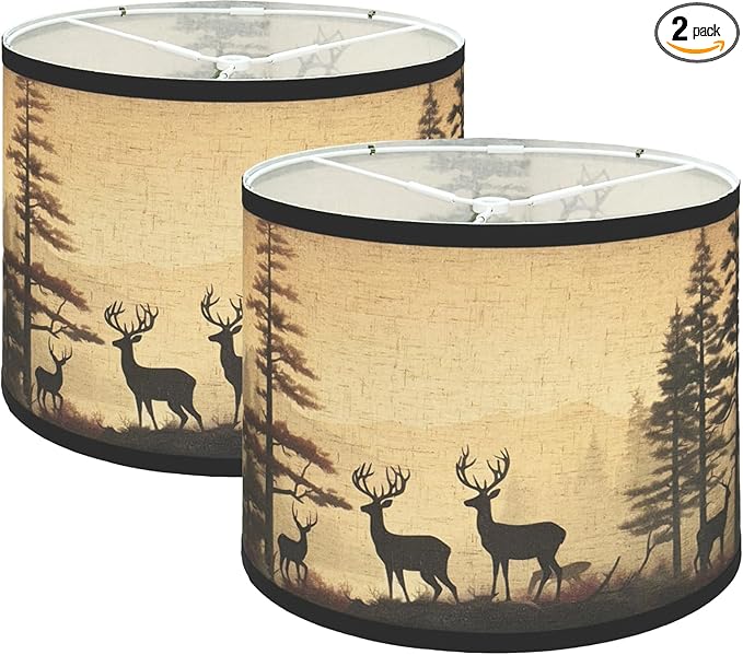 Lamp shades Set of 2, Medium Fabric Deers Lampshades for Table Lamps, Floor Lamps, 13" Top x 13" Bottom x 10" High (Spider) Hand Crafted Replacement Lampshades,Lamp Shade Harp Holder Not Included