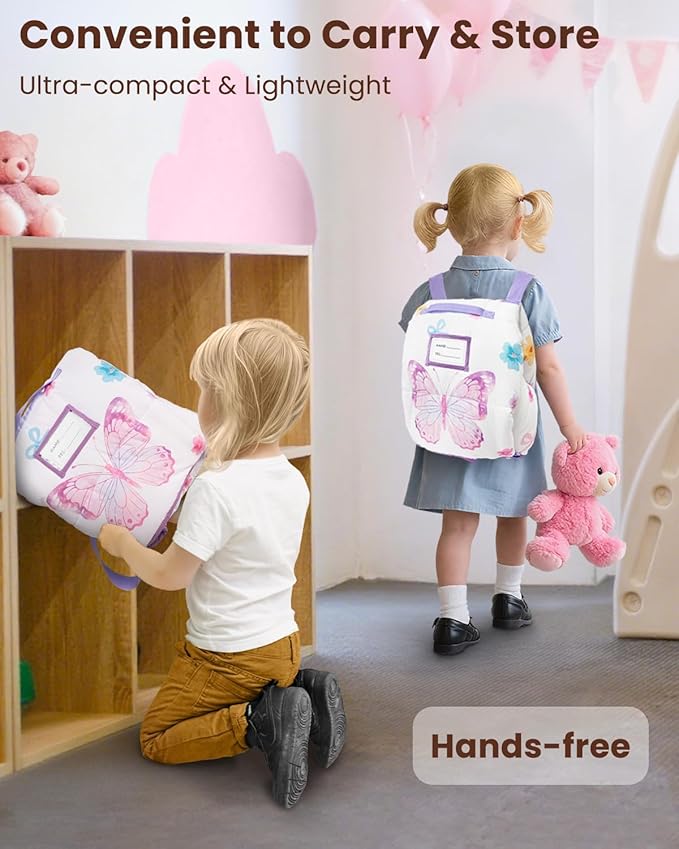 Primlect Toddler Nap Mat with Removable Pillow and Flannel Blanket, Portable Kids Sleeping Bag, Easy to Carry on The Go, Perfect for Daycare, Preschool, Boys and Girls, 12 Months - 6 Years