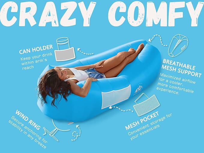 WEKAPO Inflatable Lounger with Pump-Effortless Setup, Ultra-Comfy & Lightweight -Perfect Blow up Couch for Camping, Beach, Hiking & Festivals