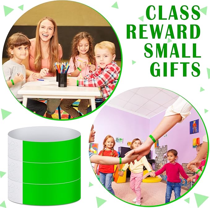 Tudomro 12000 Pcs Paper Wristbands for Events Arm Hand Lightweight Neon Colored Concert Party Wristbands Adhesive Paper Bracelets Waterproof(Green)