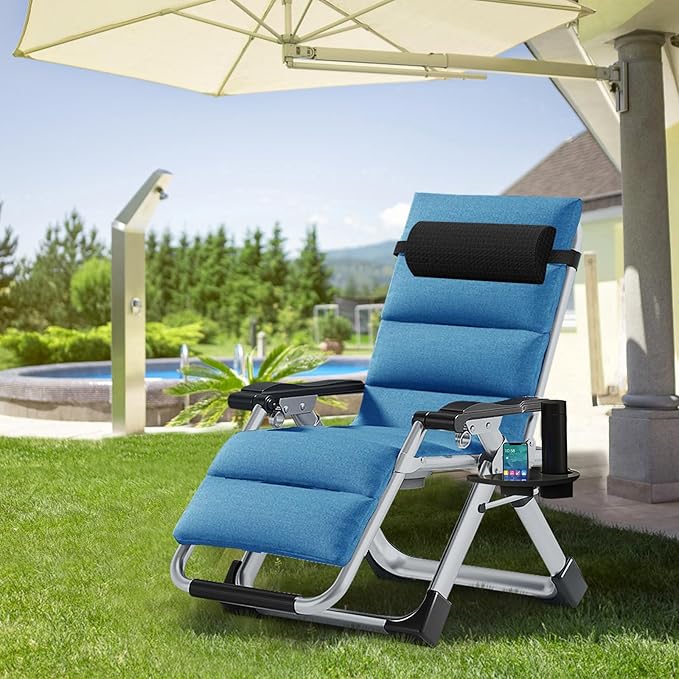 ABORON Zero Gravity Chair,Premium Outdoor Lawn Folding Lounge Chairs,Sturdy Adjustable Reclining Patio Chairs with Removable Cushion,Headrest & Tray