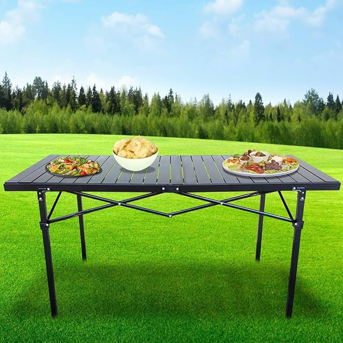 GoTEAM! Portable Heavy Duty Aluminum Roll-Top Table, Camping/Tailgating/Beach Instant Table with Carry Bag (X-Large)