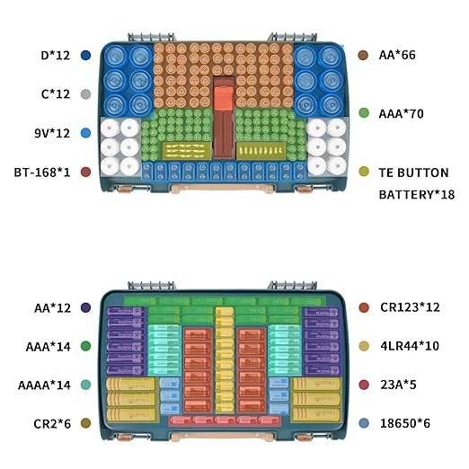 Battery Storage Organizer Case Holder Box with Tester, Double-Sided Batteries Fits for 269 Caddy Container AA AAA AAAA 3A 4A 9V C D Lithium 23A 4LR44 CR123A CR1632 CR2032 - Green