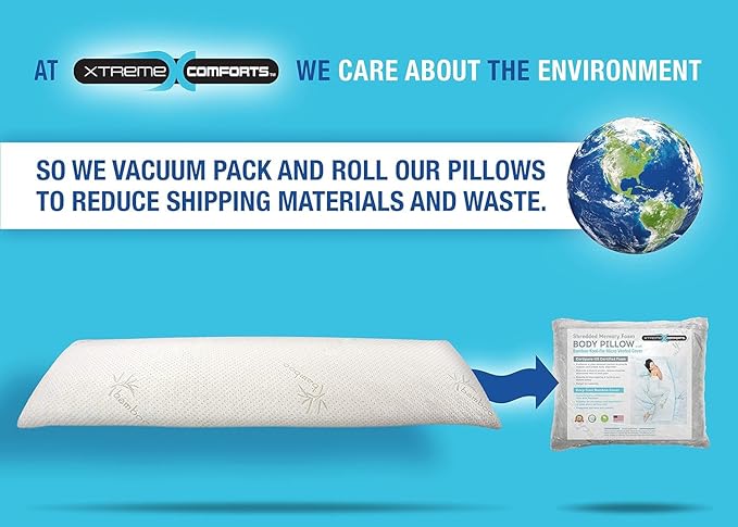 Xtreme Comforts Memory Foam Body Pillow for Side, Back & Stomach Sleepers - Allergy-Friendly Pillows for Sleeping with Shredded Memory Foam (Body Pillow)