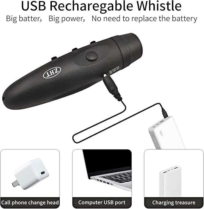 ZHT Electronic Whistles for Referees with USB Charging, 3 Tone High Volume Emergency Whistle for Referee Coaches Teacher, Outdoor Camping Hiking Boating Safety Whistles with Lanyard