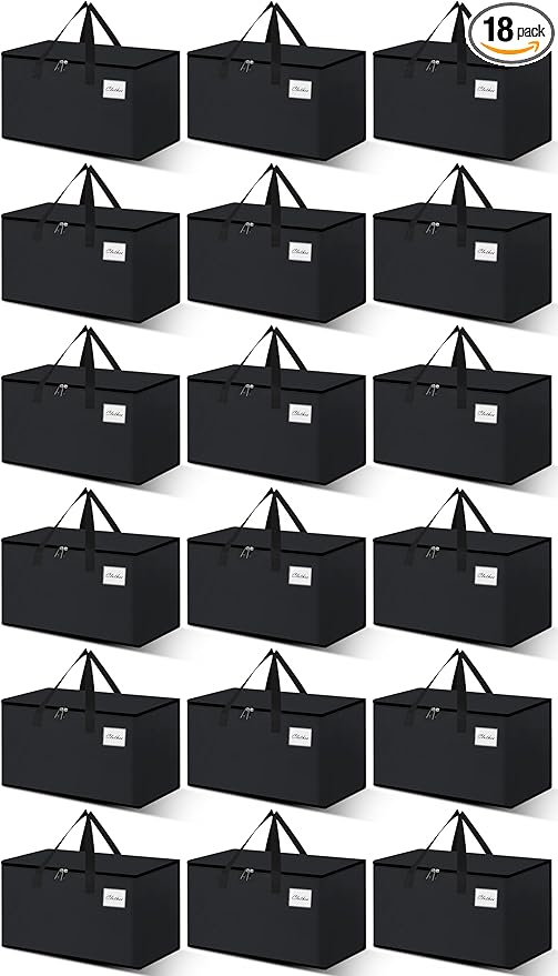 Heavy Duty Moving Bags - Extra Large Packing Bags and Storage Totes, Collapsible and Foldable Option for Moving and Storage, Black, 125 L - 18 Pack