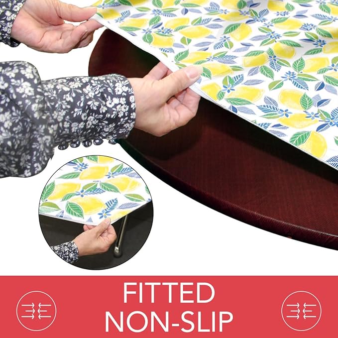 LAMINET Elastic Fitted Table Cover - Contemporary Lemon - Small Round - Fits Tables up to 44 Diameter