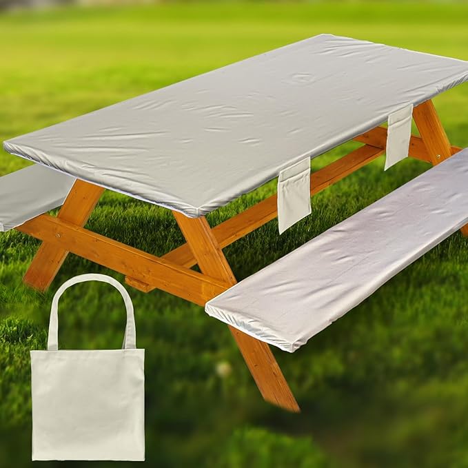 Picnic Table Cover with Bench Covers Vinyl Elastic Edges Fitted Rectangle Seat Tables Waterproof 3-Piece72X30in Set Outdoor Rectangular Folding Backing Tablecloth for Camping Over SizeTie-Dye125
