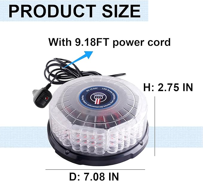 Red Beacon Light, 7" LED Rotating Beacon Red Flashing Safety Warning Lights Magnetic Beacon Emergency Strobe Lights for Trucks Trailer Tractor Forklift Golf Carts Construction Vehicles