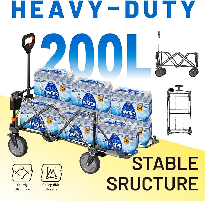 Litheli Electric Utility Wagon Cart, 200L Capacity, 300 lbs Load, Foldable Heavy-Duty Design with All-Terrain Wheels, Variable Speed Drive & Battery Power for Camping, Beach, Garden & Shopping