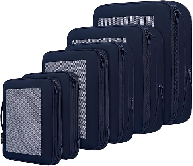 BAGAIL 4 Set/6 Set/8 Set Compression Packing Cubes Travel Accessories Expandable Packing Organizers (Square Mesh, 06-Navy)