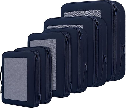 BAGAIL 4 Set/6 Set/8 Set Compression Packing Cubes Travel Accessories Expandable Packing Organizers (Square Mesh, 06-Navy)